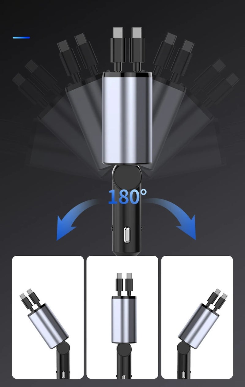 Bluejw USB C Car Charger Fast Charging 4-in-1 Retractable Cable Dual Port Automobile Adapter Compatible with All Phones - Image 4
